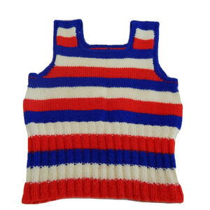 Handmade Sweater Tank Red White Blue Stripe Knit Crochet USA Patriotic Costume